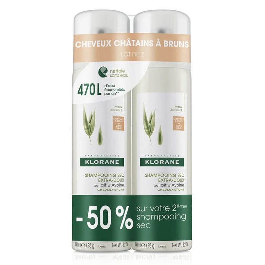 KLORANE – ZESTAW DWÓCH BARDZO DELIKATNYCH SZAMPONÓW NA SUCHO DO WŁOSÓW BRĄZOWYCH I CIEMNOBRĄZOWYCH 2×150 ml: ceny i cechy