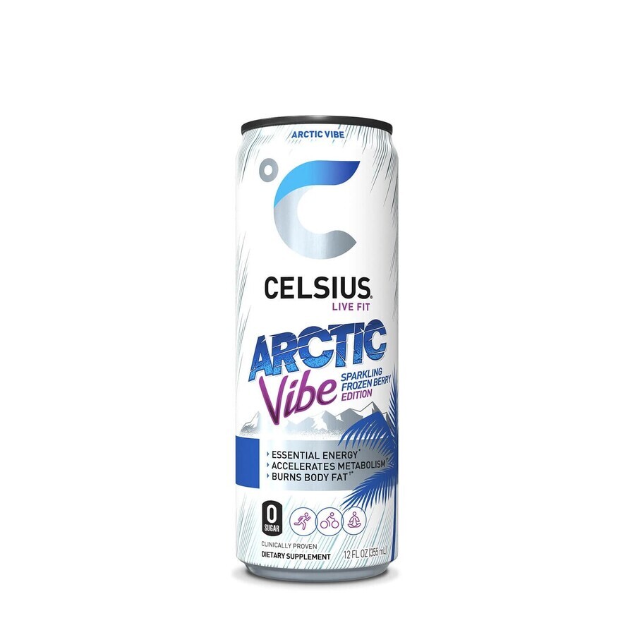 Celsius Energiedrank Arctic Vibe, koolzuurhoudende energiedrank met verfrissende bessensmaak, 355 ml