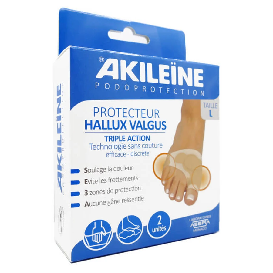 AKILEINE – OCHRANIACZ NA PALEC KOSTNY Z POTRÓJNYM DZIAŁANIEM, ROZMIAR L, 2 SZTUKI: ceny i cechy