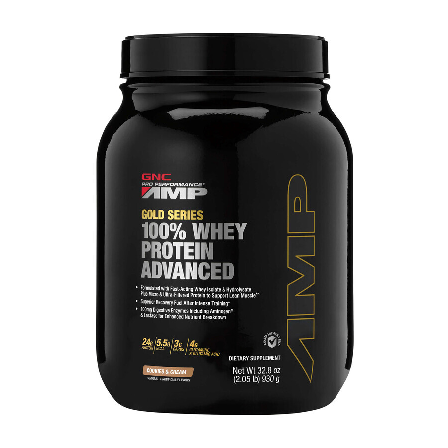 Gnc Amp Gold Series 100% Whey Protein Advanced, Proteina Din Zer, Cu Aroma De Biscuiti Si Frisca, 930 G