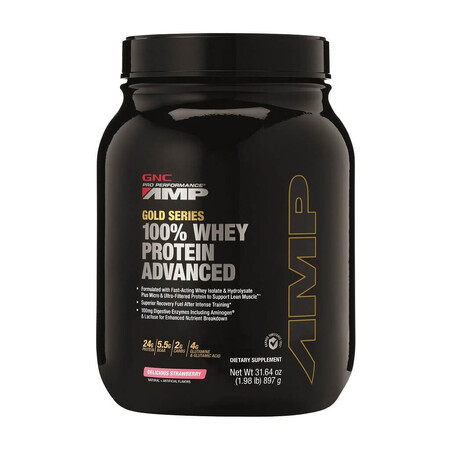 Gnc Amp Gold Series 100% Whey Protein Advanced, Wei-eiwit, Aardbeiensmaak, 897 G