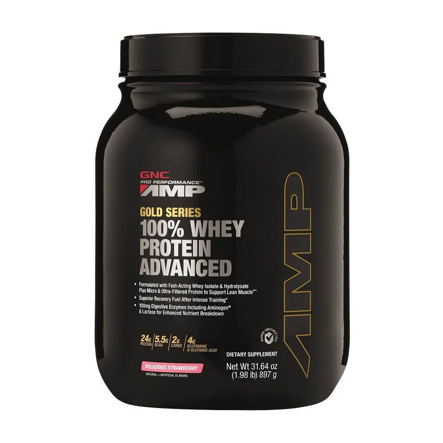 Gnc Amp Gold Series 100% Proteína de Suero Avanzada, Proteína de Suero, Sabor Fresa, 897 G