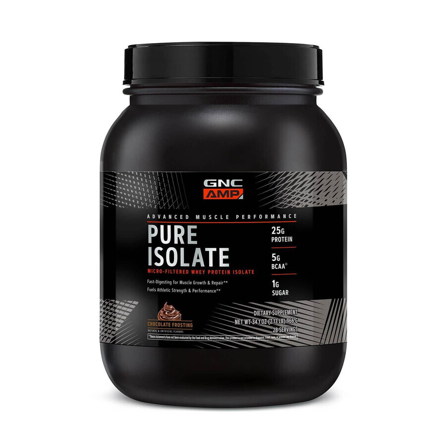 Gnc Amp Pure Isolate, Isolat de protéines de lactosérum à l'arôme de crème glacée au chocolat, 966 g