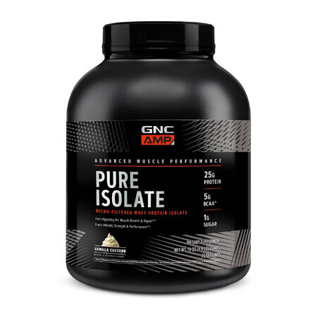 Gnc Amp Pure Isolate, isolato di proteine ​​del siero di latte al gusto di vaniglia, 2240 G