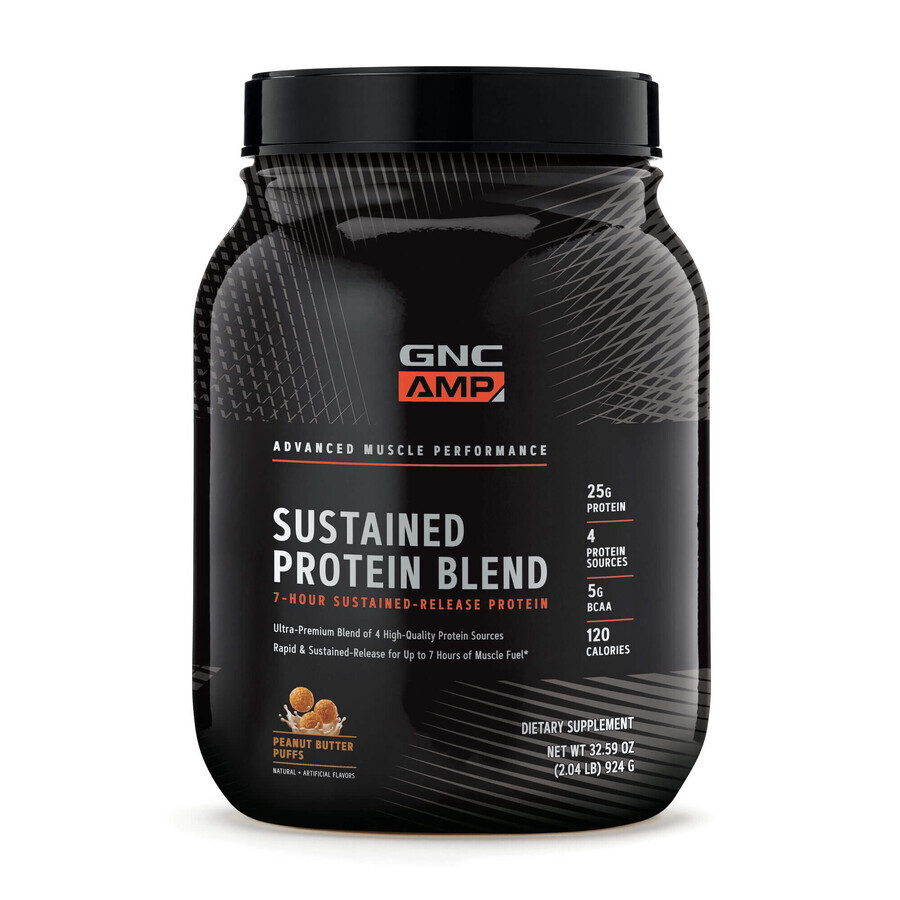 Gnc Amp Sustained Protein Blend Mélange protéiné aromatisé au beurre de cacahuètes, 924 g