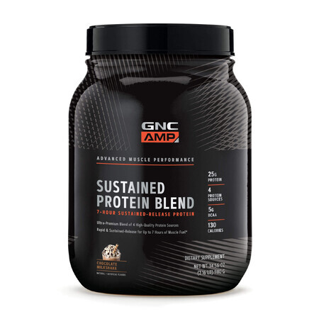 Gnc Amp Sustained Protein Blend, Mezcla de proteínas con sabor a batido de chocolate, 980 G