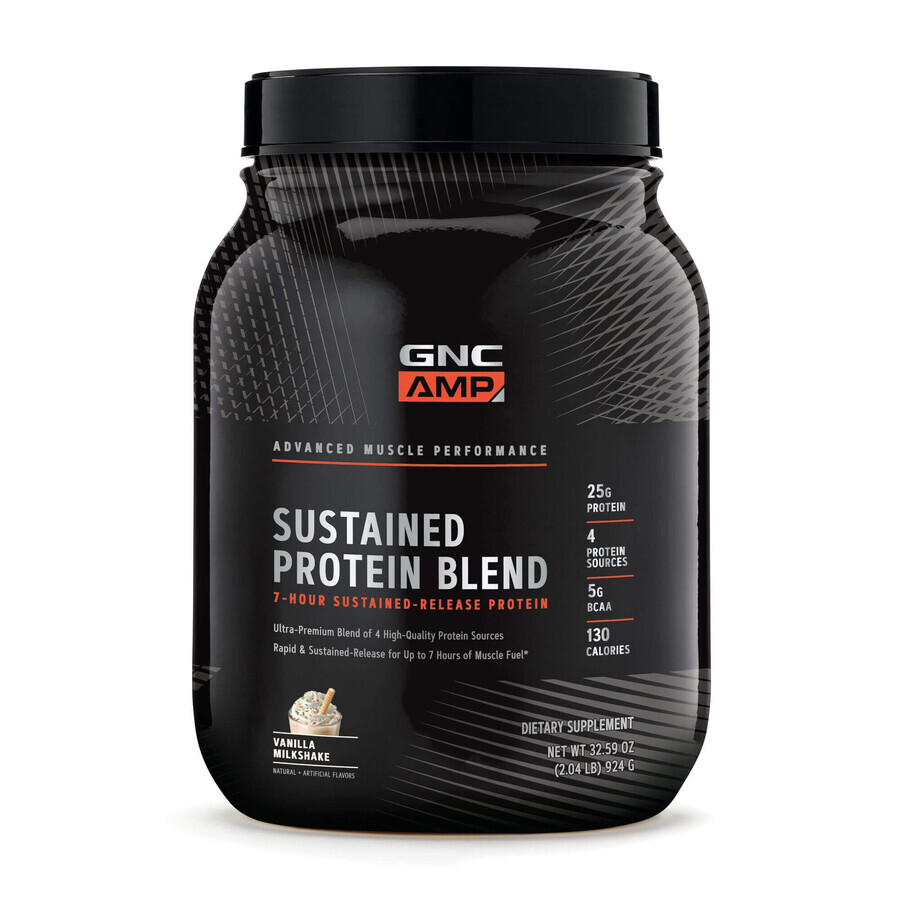 Gnc Amp anhaltende Protein-Mischung, Protein-Mischung, Vanille-Milchshake-Geschmack, 924 G