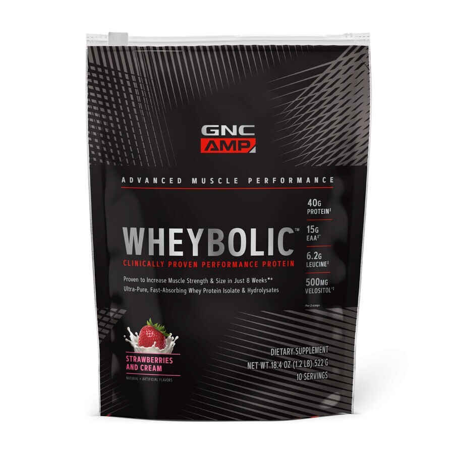 Gnc Amp Wheybolic, Protéines de lactosérum, Arôme fraise, 522 g