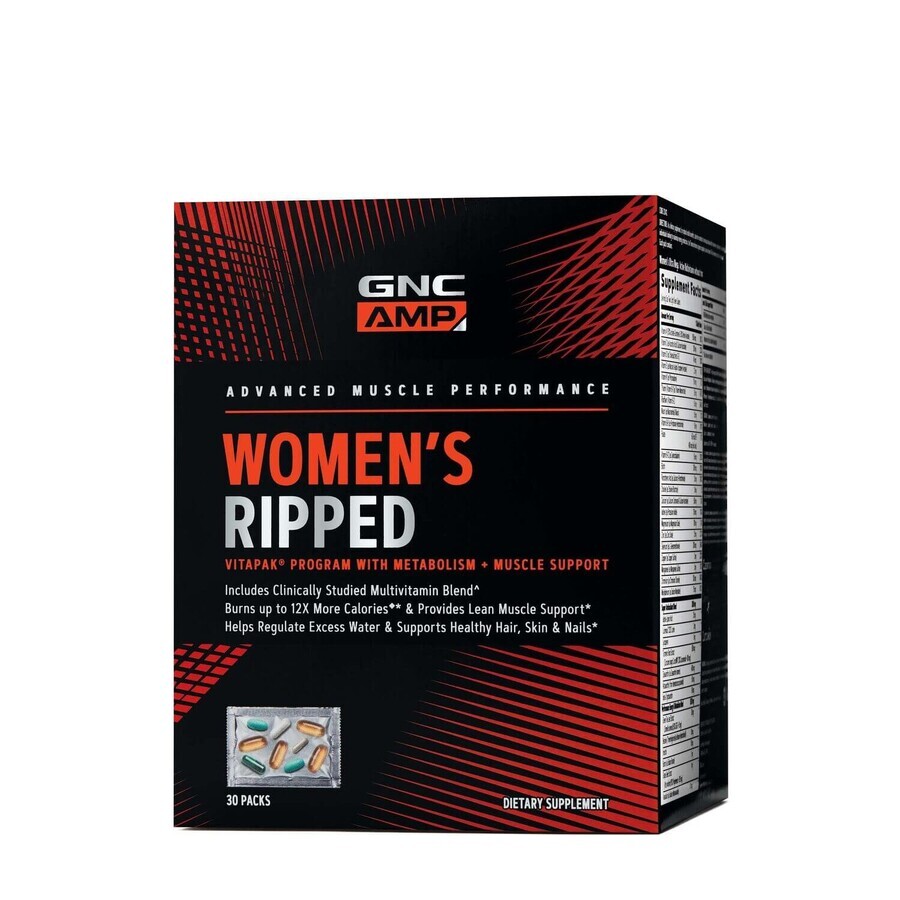 Gnc Amp Women's Ripped Program Complejo multivitamínico para mujeres, 30 sobres