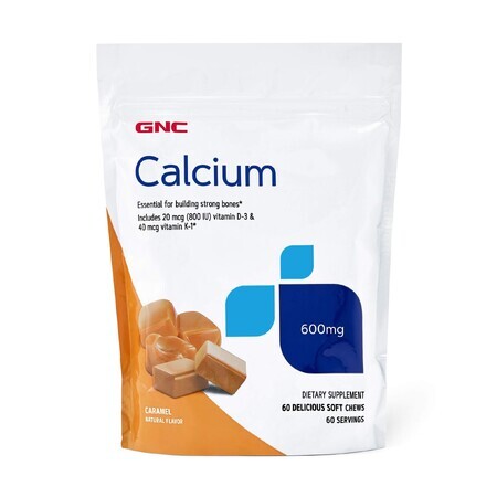 Gnc Calcium Soft Chews 600 Mg, Caramel Calcium, With Natural Caramel Flavor, 60 pcs