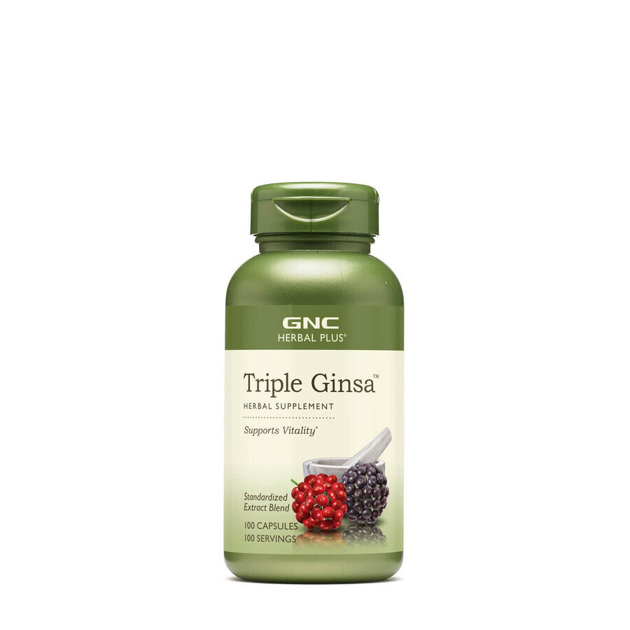 Gnc Herbal Plus Triple Ginseng, Extracto Estandarizado De 3 Tipos De Ginseng, 100 Cps