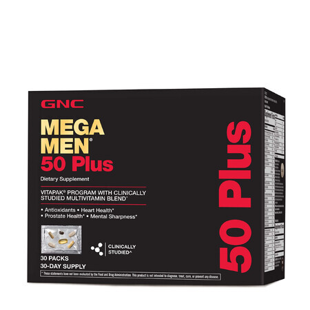 Gnc Mega Men 50 Plus Vitapak Program, complesso multivitaminico per uomo 50 Plus, 30 pacchetti