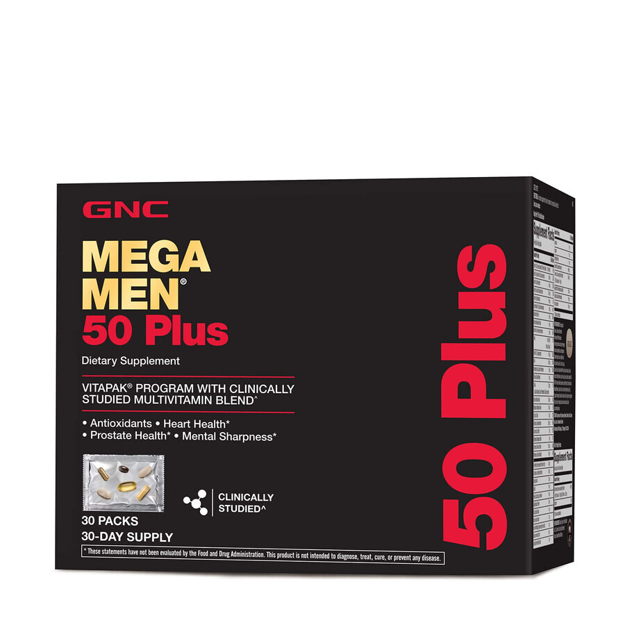 Gnc Mega Men 50 Plus Vitapak Program, complesso multivitaminico per uomo 50 Plus, 30 pacchetti