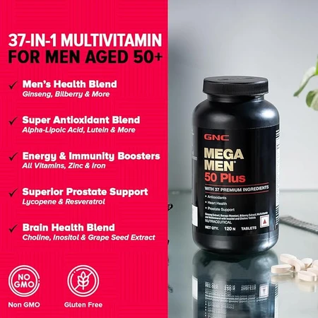 Gnc Mega Men 50 Plus, Complejo multivitamínico para hombres, 60 Tb
