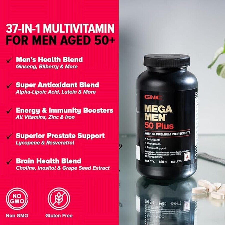 Gnc Mega Men 50 Plus, Complexe Multivitaminique Pour Hommes, 60 Tb