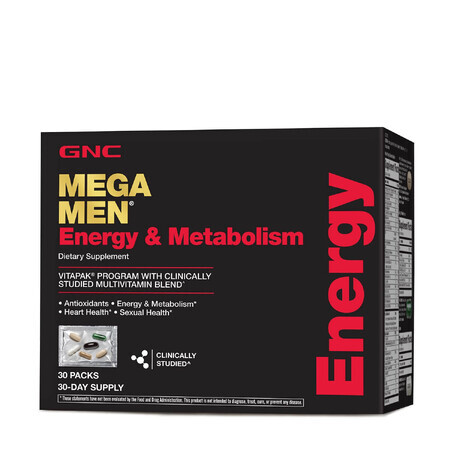 Gnc Mega Men Programa de Energía y Metabolismo Vitapak, Complejo Multivitamínico para Hombres, Energía y Metabolismo, 30 Comprimidos