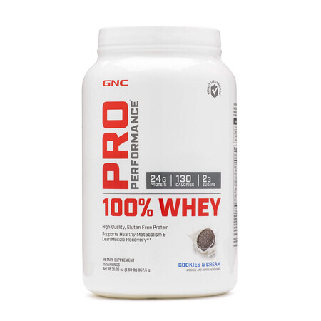 Gnc Pro Performance 100% Proteína de suero de leche con sabor a galletas y nata, 857,5 G