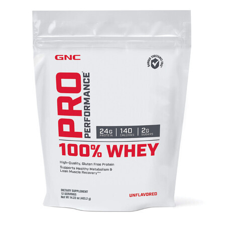 Gnc Pro Performance 100% Whey, Proteína de suero sin sabor, 403.2g