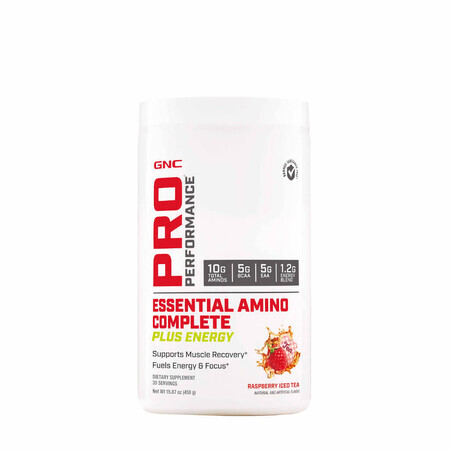 Gnc Pro Performance Essential Amino Complete Plus Energy, Aminoácidos, Sabor Té Frambuesa, 450 G