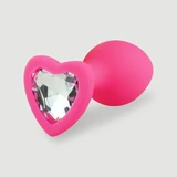 Petit plug anal en silicone de la collection Anal, orné d'un bijou en forme de cœur - Rose/Transparent