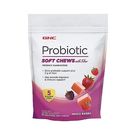 Gnc Probiotic Soft Chews With Fiber, Probiotic Chews With Fiber, Fruit Flavored, 30 Chews