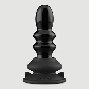 Ribbly Remote-Controlled Ribbed Glass Butt Plug with Suction Cup - Black