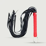 Flogger de cuero con base metálica y mango rojo - Negro/Rojo