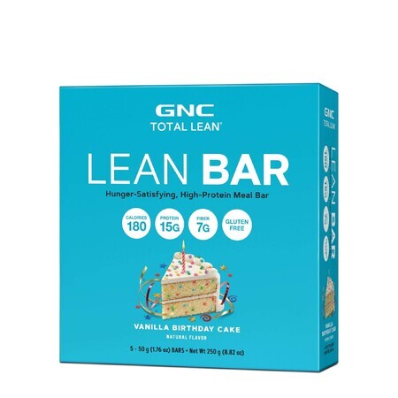 Gnc Total Lean Lean Bar, Barre protéinée, aromatisée au gâteau à la vanille, 50g