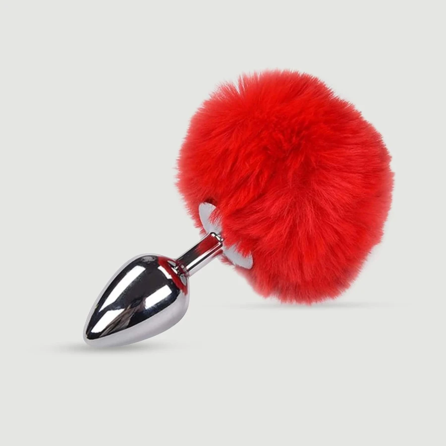 Plug anal moelleux en métal, taille moyenne - Argent/Rouge