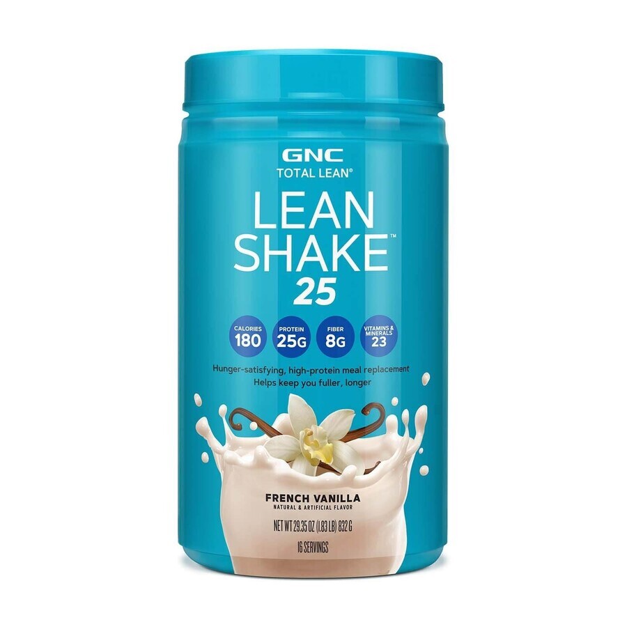 Gnc Total Lean Lean Shake 25, Batido de proteínas con sabor a vainilla, 832 G