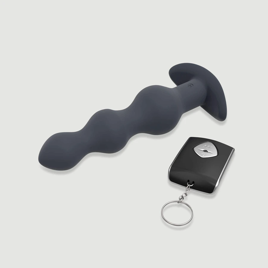 Middelgrote, diepe, geheime, op afstand bedienbare, vibrerende siliconen anale kralen - zwart
