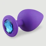 Anal Collection – Großer Analplug aus Silikon mit rundem Schmuckstein – Lila/Hellblau