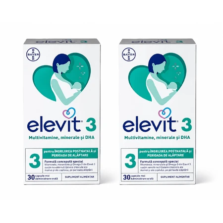 Elevit 3, Multivitamine pentru perioada postnatală și de alăptare, 2x30 capsule, Bayer