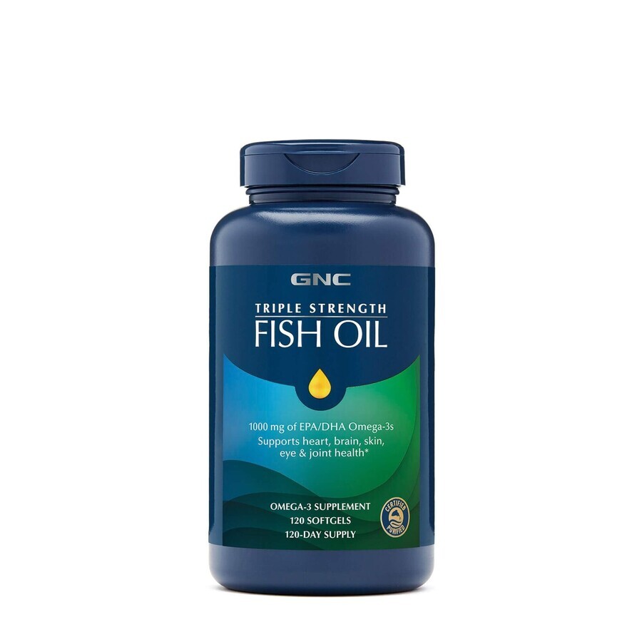 Gnc Triple Strength Fish Oil, Más de 1000 Mg Omega 3 Epa Y Dha Aceite, 120 Cps