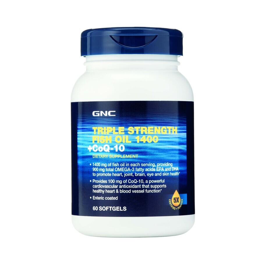 Gnc Triple Strength Fish Oil 1400 + Coq-10, Huile de poisson et Coenzyme Q-10, 60 Cps