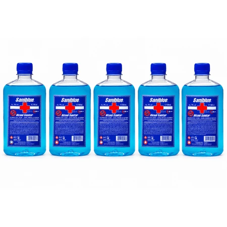 Alcool denaturato al 70%, 5 flaconi da 500 ml, Saniblue