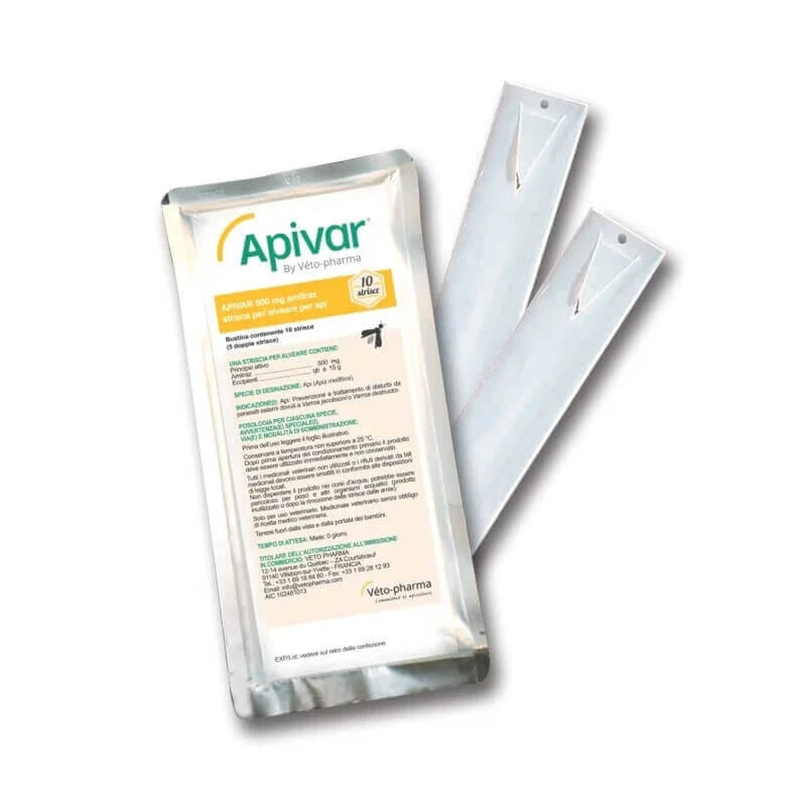 Veto Pharma Apivar: 2x10 tiras de medicamento veterinario contra los ácaros varroa que contienen 500 mg de amitraz