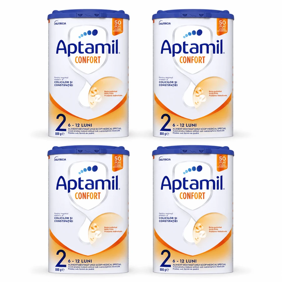 Aptamil Comfort 2, latte in polvere, 6–12 mesi, 4 confezioni da 800 g, Nutricia