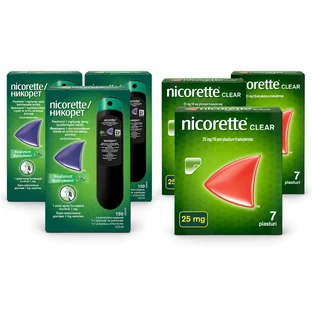 Nicorette Freshmint-spray, 1 mg, 39,6 ml + Nicorette Clear, 25 mg, 21 pleisters, McNeil