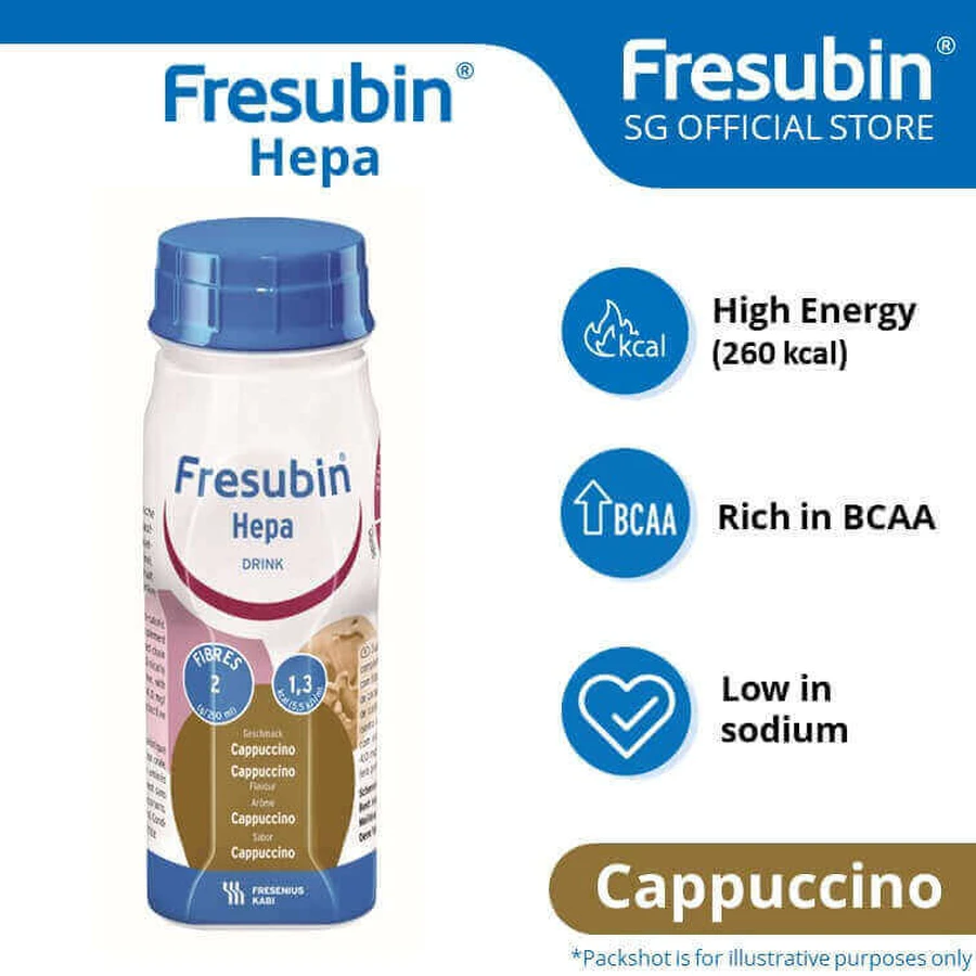 Fresubin Hepa Drink, préparation nutritionnelle, saveur cappuccino, 24x200 ml