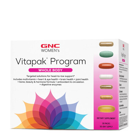 Gnc Women's Ultra Mega Whole Body Vitapak Program, Complejo multivitamínico para todo el cuerpo, 30 sobres