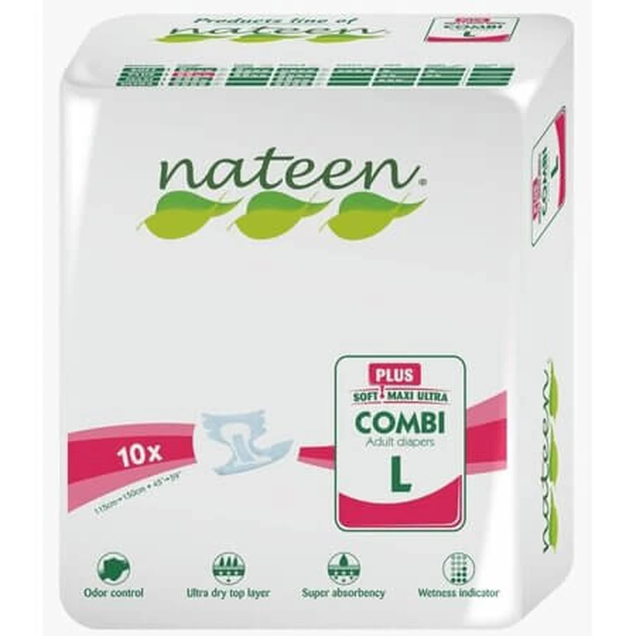 Couches pour adultes Combi Plus Line, taille L, lot de 10, Nateen