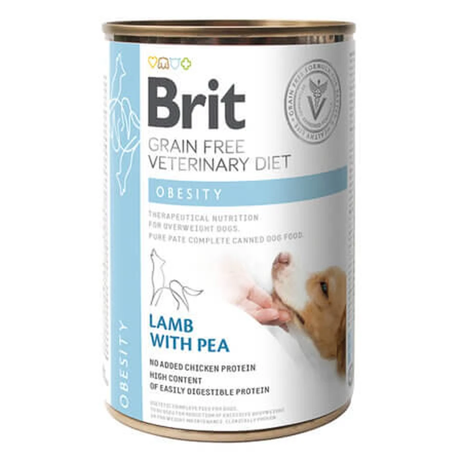Comida húmeda para perros con obesidad, con cordero y guisantes, 400 g, Brit