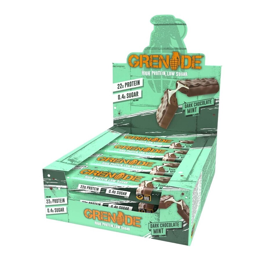 Grenade High Protein, Low Sugar Bar Dark Chocolate Mint, Barre protéinée aromatisée au chocolat noir et à la menthe, 60 g