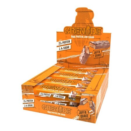 Grenade High Protein, Low Sugar Bar Jaffa Quake, Barre protéinée au goût de chocolat et d'orange, 60 g