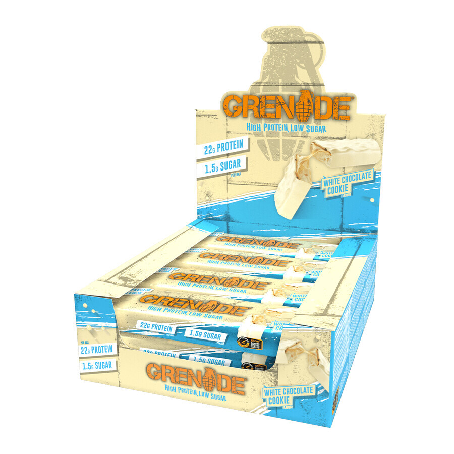 Grenade High Protein, Low Sugar Bar White Chocolate Cookie, Baton Proteic Cu Aroma De Biscuiti Cu Ciocolata Alba, 60 G