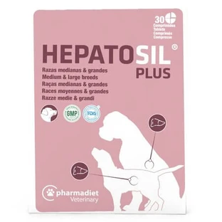 Complemento alimenticio para la salud del hígado de razas de perros grandes y medianos: Hepatosil Plus, 30 comprimidos, Pharmadiet
