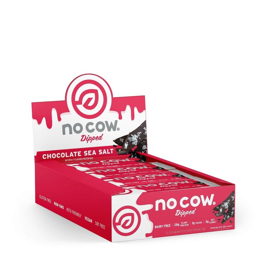 No Cow Dipped Chocolate Salted Caramel, Barrita proteica vegana con sabor a chocolate y caramelo salado, 60 G