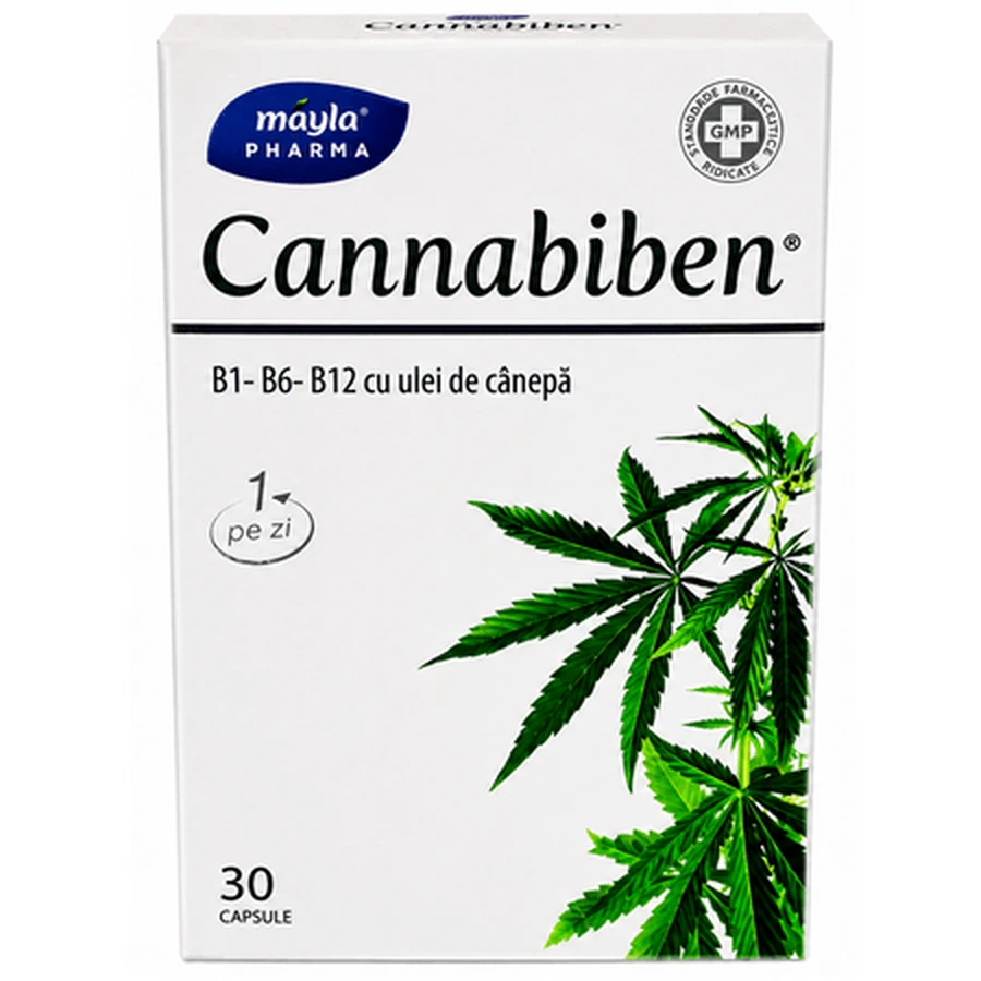 Complejo vitamínico Cannabiben con aceite de cáñamo, 30 cápsulas, Mayla Pharma