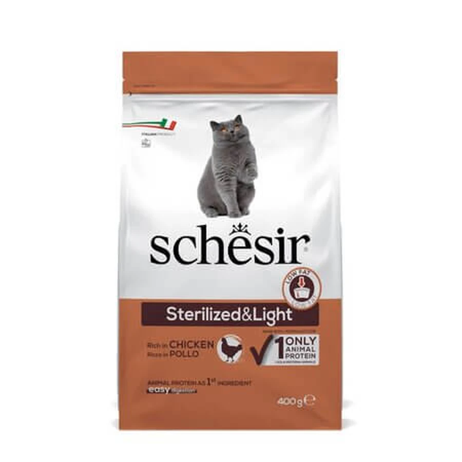 Gesteriliseerd en licht droogkippenvoer voor gesteriliseerde katten, 400 g, Schesir